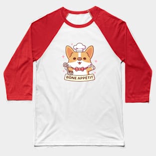 Cute Corgi Chef Bone Appétit Funny Pun Baseball T-Shirt